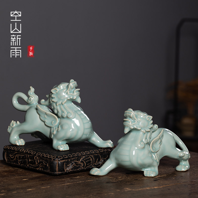 龙泉青瓷高档大号茶宠一对招财陶瓷家居摆件茶玩茶桌茶具装饰配件,餐饮具,茶宠摆件,淘宝优惠券,粉丝福利购,淘宝优惠卷