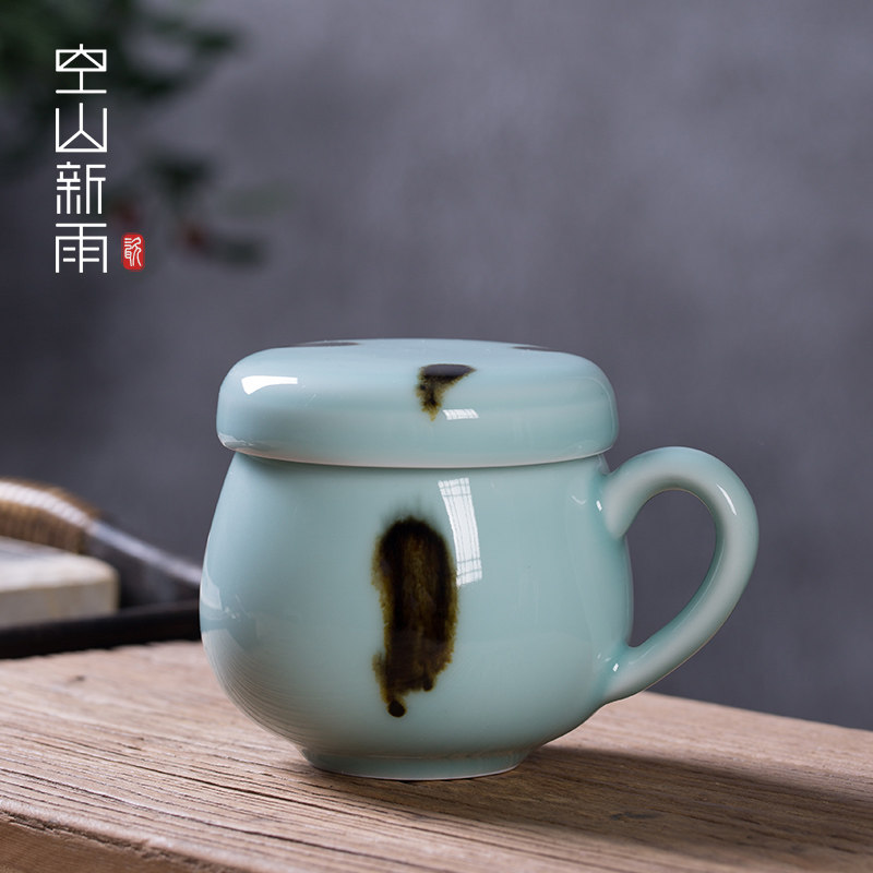 陶瓷瓷嘟嘟中式过滤带盖分离茶杯图片