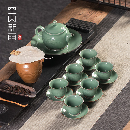 陶瓷中式高档手工荷花功夫茶具