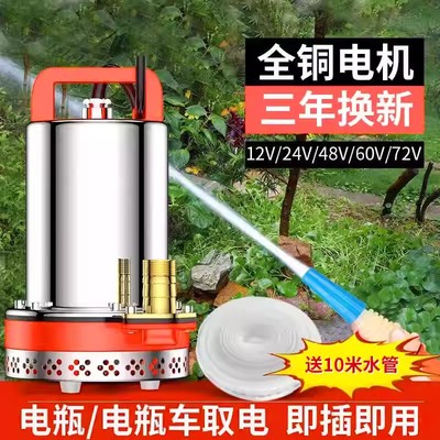 电动电瓶车抽水泵48V60V自吸灌溉直流潜水泵充电农用浇菜浇水神器