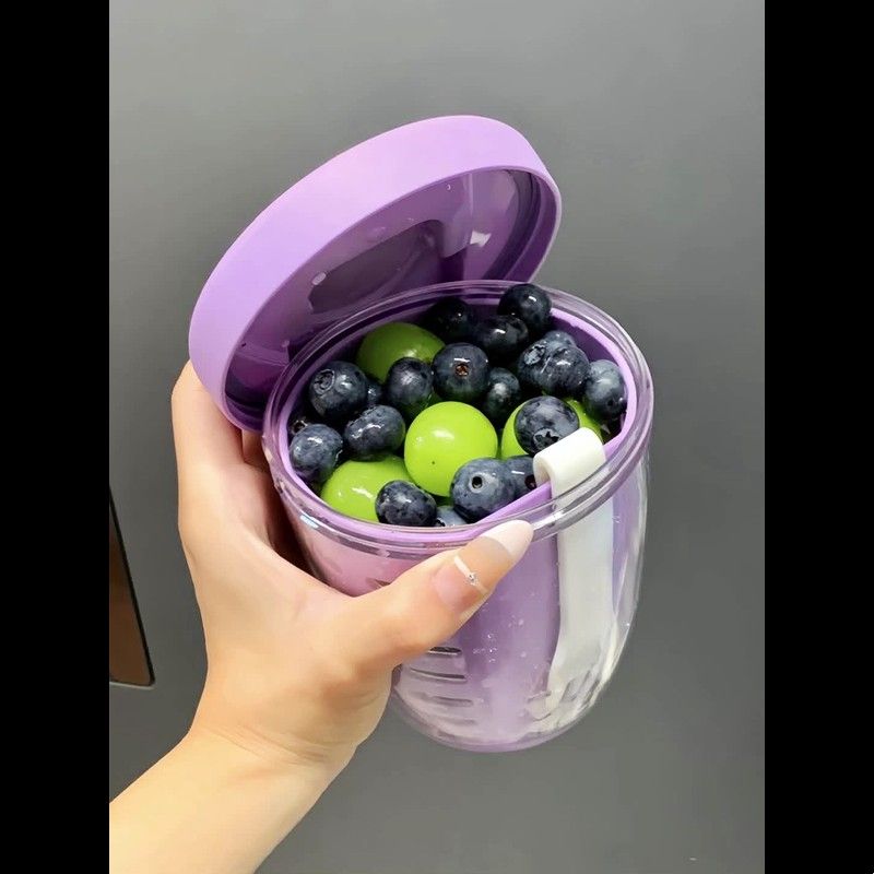 带叉水果杯便携式带盖上班族外带学生专用早餐沙拉杯燕麦杯保鲜盒