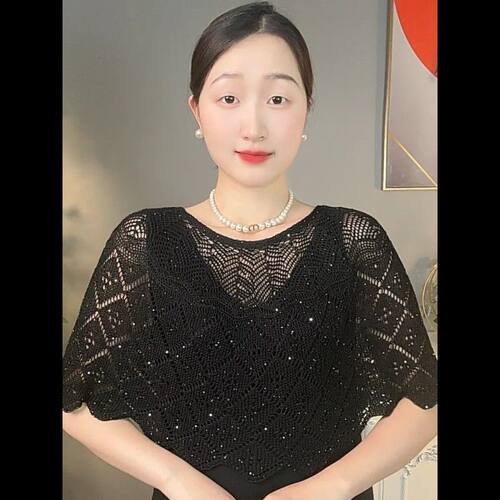 2026升级款亮片【带胸针】防晒薄款夏季圆形防风披肩气质针织外搭