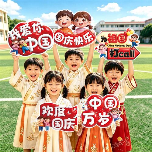 中秋国庆节手举牌kt板拍照道具商场店铺幼儿园仪式氛围感场景布置