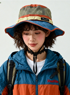 2026新款多巴胺拼色渔夫帽女夏季大檐户外防晒遮阳帽透气登山帽潮