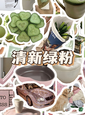120张小清新绿色系VS粉色系贴纸高颜值小众不重复装饰手账本素材