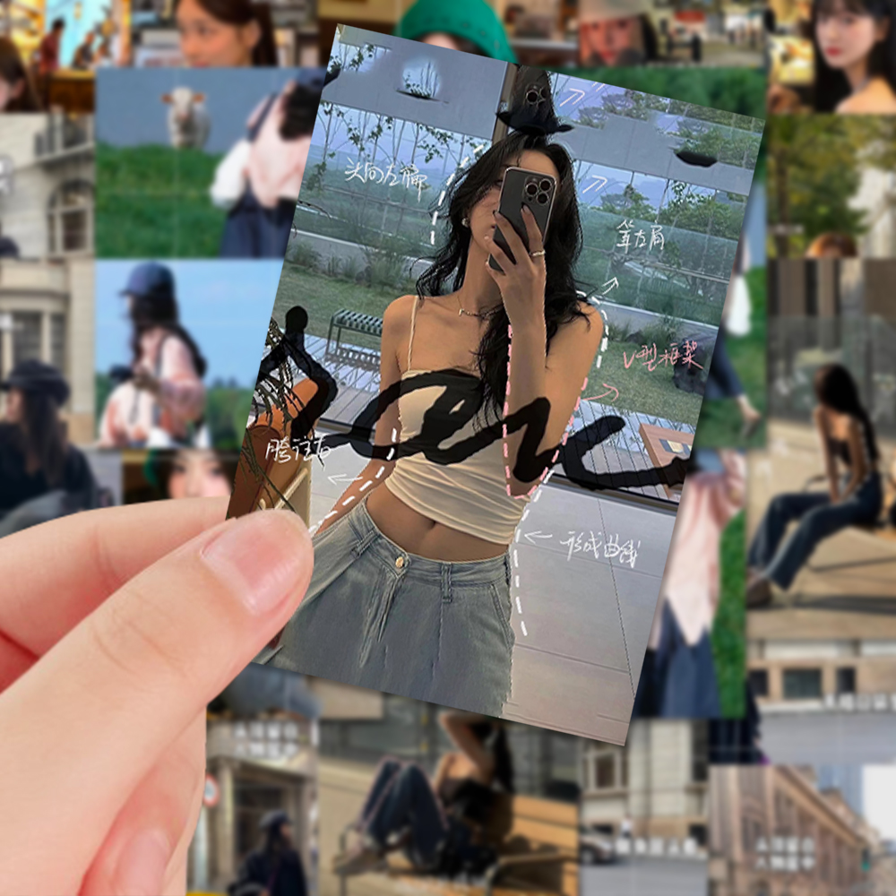 108张九宫格女生拍照万能姿势贴纸摄影构图技巧排出氛围感diy手账