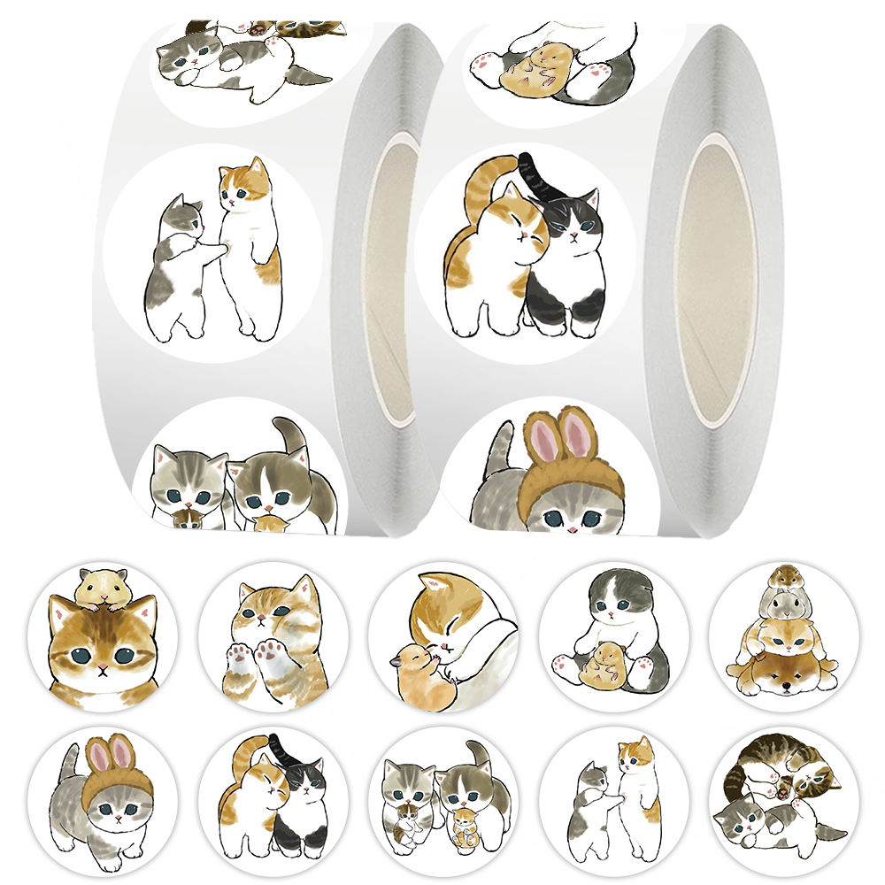 1000贴卡通手绘韩系猫猫卷卷贴纸可爱彩绘小猫趣味贴画diy手账本