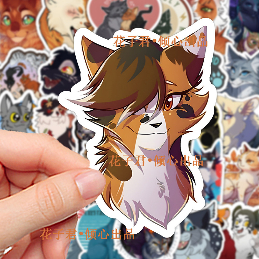 106张猫武士贴纸卡通彩绘帅气猫猫图案装饰手账笔记本桌面贴画