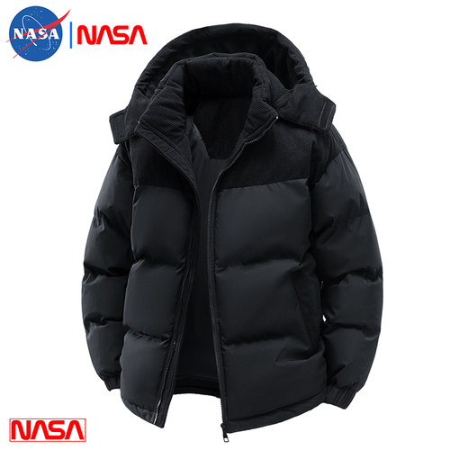 冬季潮牌男士新款时尚拼接灯芯绒保暖外套休闲宽松可拆卸帽棉衣服