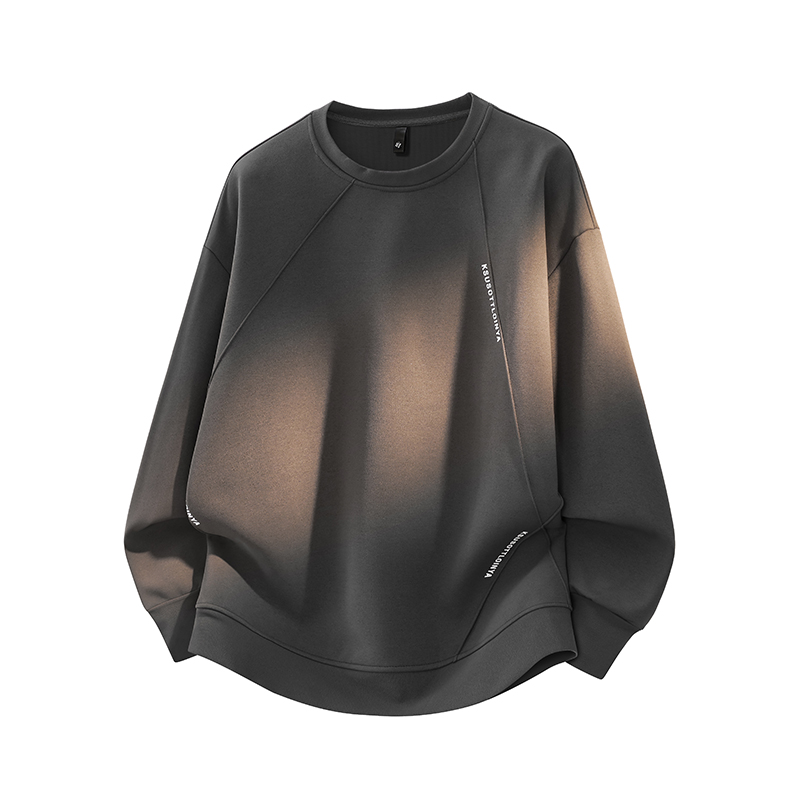 秋冬季潮牌男士美式休闲宽松圆领长袖T恤大码时尚加绒保暖卫衣服