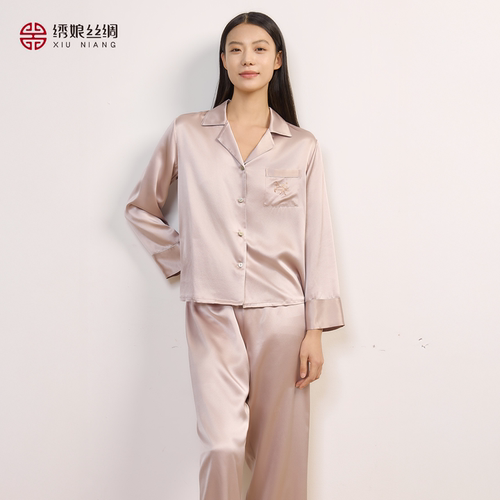 马上有钱真丝苏绣睡衣