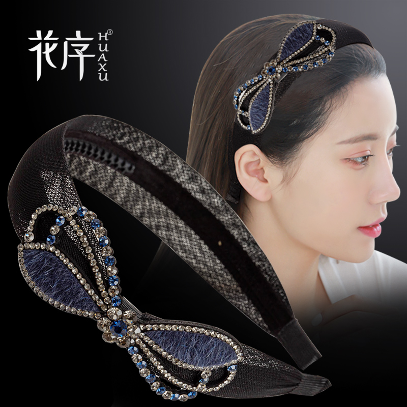 韩国发卡水钻发箍时尚气质宽边网纱头箍压发洗脸防滑发窟刘海头饰