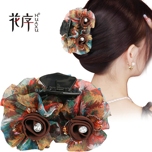 韩国花朵抓夹盘发马尾发抓后脑勺大号鲨鱼夹网红时尚发卡头花饰品