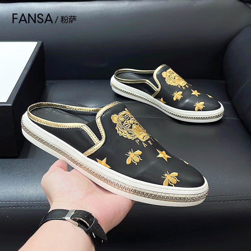 欧洲站半拖鞋男夏季外穿高级感包头拖鞋2023新款虎头无后跟懒人鞋