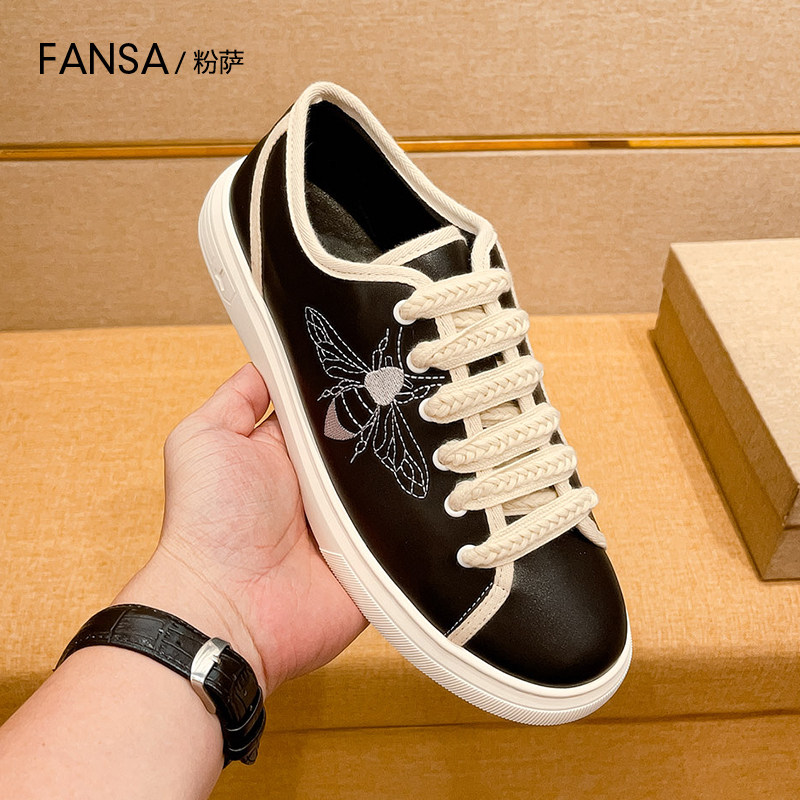 欧洲站奢侈品小蜜蜂真皮印花小白鞋男款夏季时尚休闲板鞋品牌正品