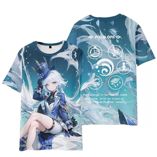原神芙卡洛斯周边短袖 动漫男女痛衣 T恤枫丹水神芙宁娜龙王二次元