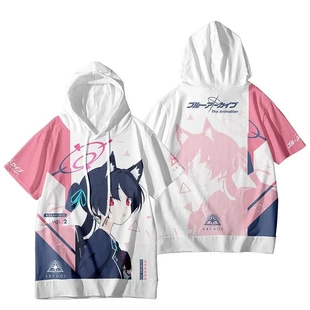 蔚蓝碧蓝档案动漫周边连帽短袖 小鸟游星野宽松痛衣服 T恤黑见芹香