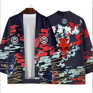 浮世绘和服披风蛟龙狐狸面具仙鹤开衫道袍羽织宽松七分袖数码印花