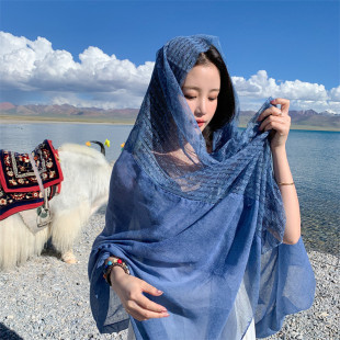 围巾女夏季沙漠旅游防晒披肩民族风茶卡盐湖丝巾时尚轻薄纱巾头巾