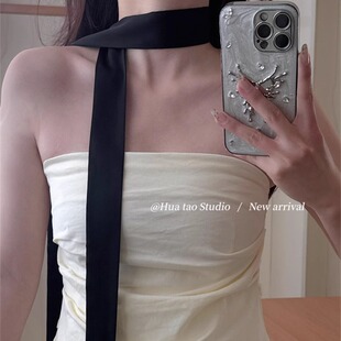 2025新款黑色丝巾女春秋百搭装饰领巾围巾高级感气质围脖配饰