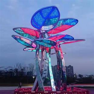 户外大型不锈钢廊架雕塑广场园林钢结构金属长廊发光景观廊架飘带