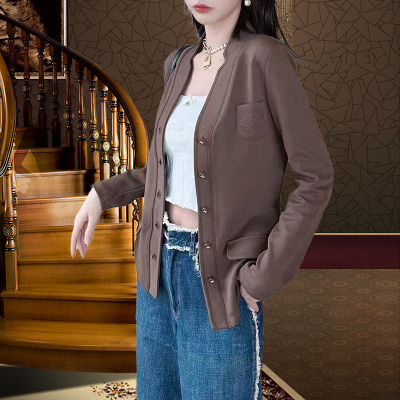 纯棉小香风修身长袖外套上衣女装