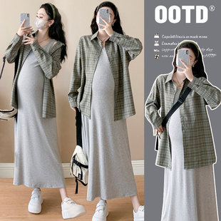 实拍 新品 春装新款长袖衬衫孕妇连衣裙子休闲孕妇两件套装