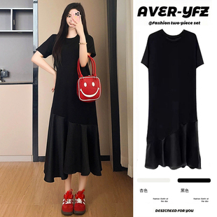 实拍孕妇连衣裙夏装2026新款高级感赫本风鱼尾拼接小黑裙夏季女