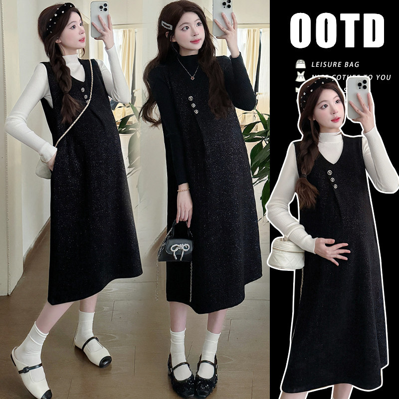 实拍 孕妇装春款无袖背心连衣裙两件套装