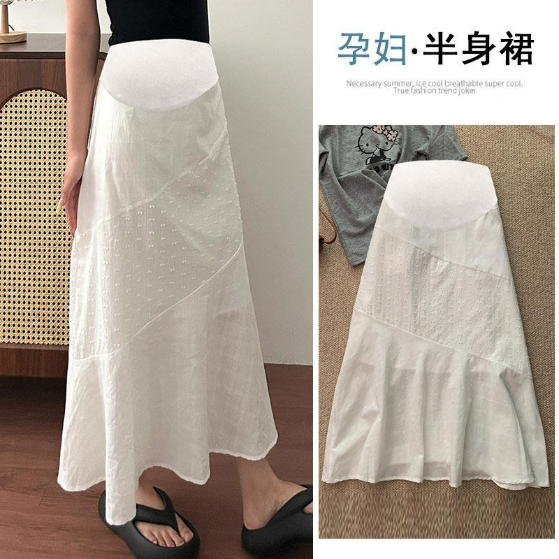 现孕妇拼接白色半身裙女夏季2026新款设计感气质裙子小个子中长裙