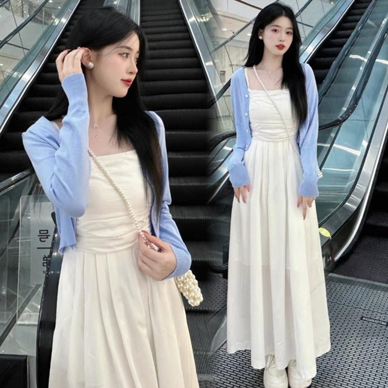 春装新款法式温柔风吊带孕妇连衣裙气质开衫小个子孕妇套装