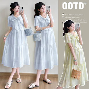 实拍新款孕妇装夏季韩版简约时尚宽松显瘦大码连衣裙中长款