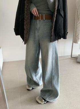 BLESSED MOMENT-简约高级气质休闲加绒阔腿牛仔裤配腰带LK