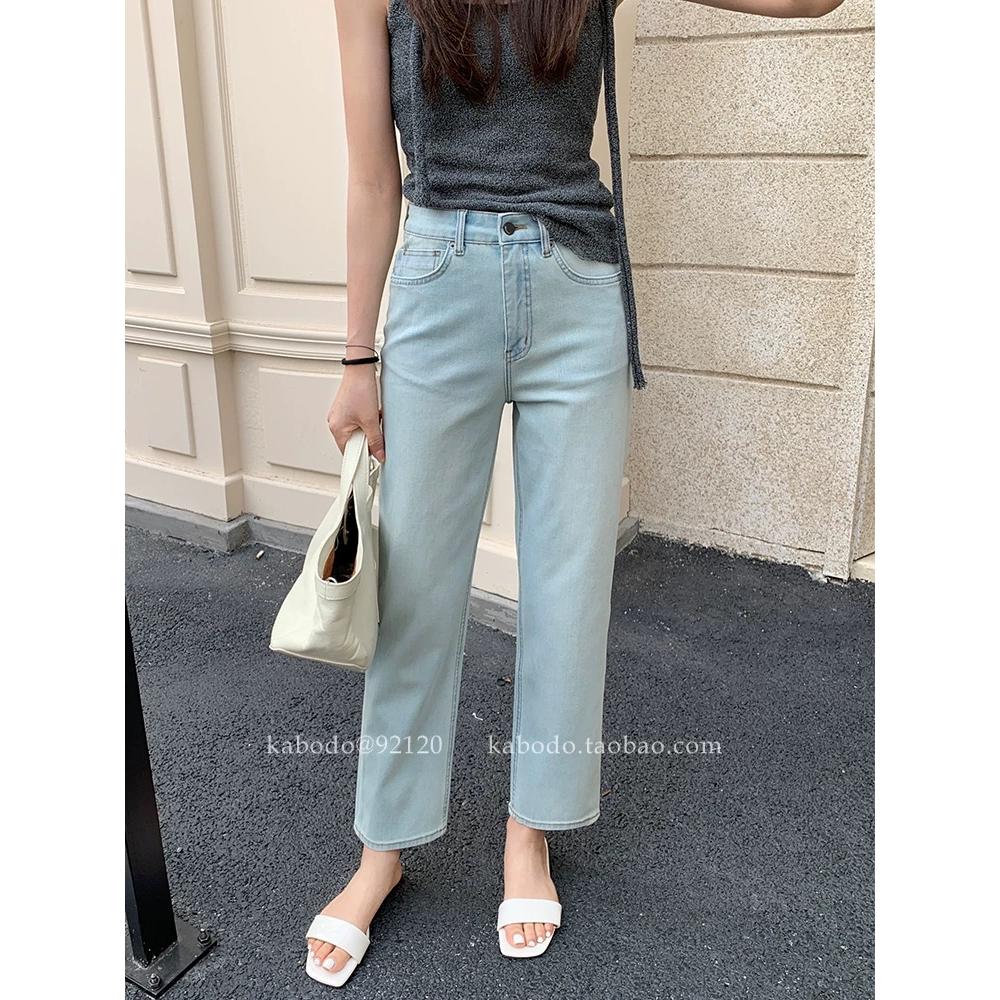 卡布牛仔裤女秋直筒裤Kabodo浅色高腰显瘦九分法棍裤
