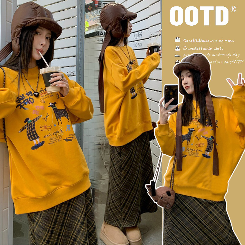 新品 春装新款涂鸦孕妇卫衣+半身裙字休闲孕妇两件套装