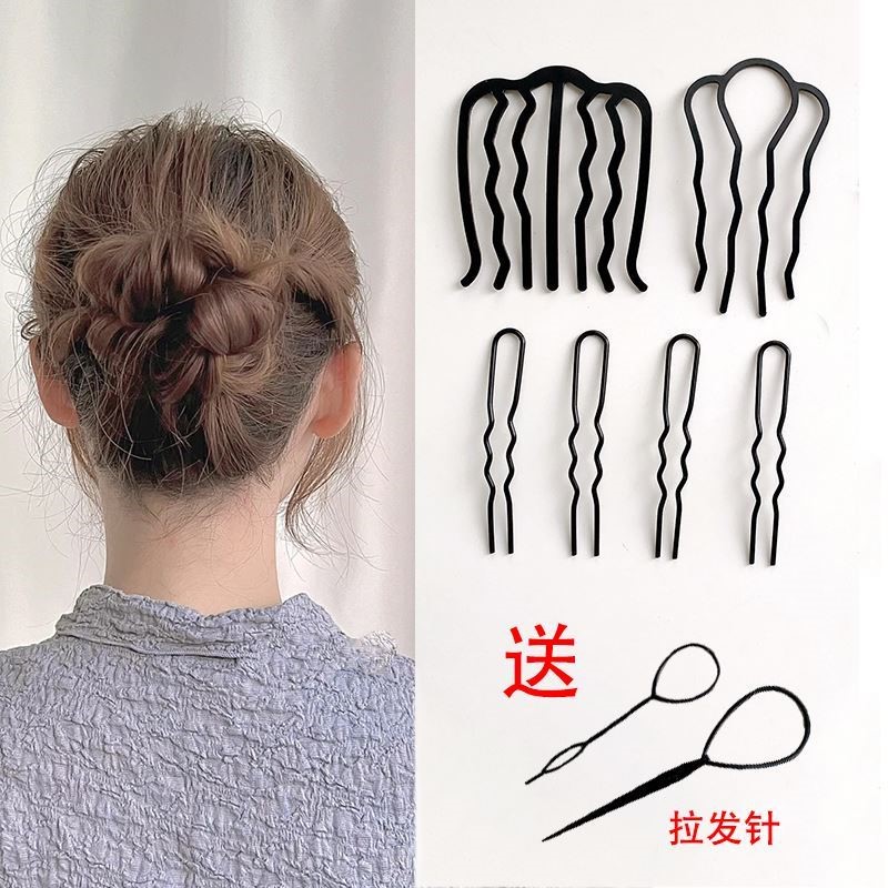 合金发饰发插插梳盘发发簪头饰花苞头发卡插针U型夹七齿饰品套装