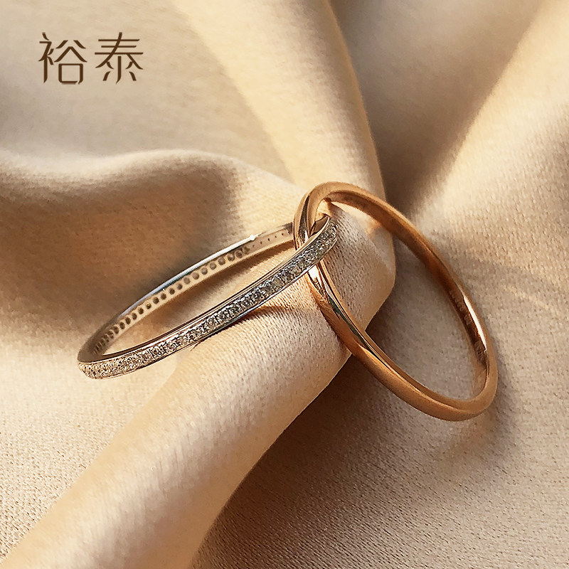 裕泰珠宝 18k金双色双环钻石食指戒女简约气质高档礼正品特价包邮