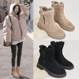 冬季加绒棉鞋女加厚保暖雪地靴2021新款韩版磨砂平底短靴女瘦瘦靴