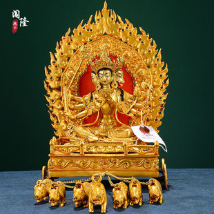 闯隆魔力支天铜像尼泊尔手工铜鎏金雕花骑猪菩萨雕像客厅铜器摆件