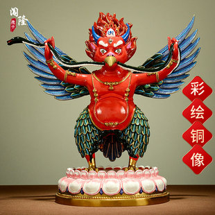 闯隆手工彩绘金翅大鹏鸟铜像摆件室内桌面家用台湾工艺品装 饰摆件