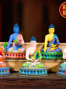 闯隆精工彩绘铜像五方佛雕像摆件