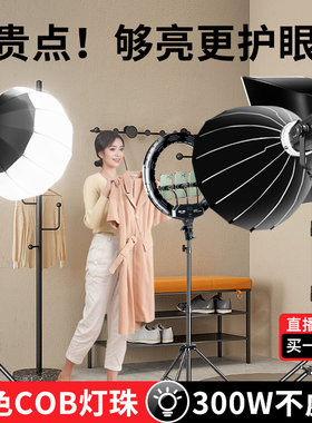 锐富图300W专业COB直播补光灯主播专用拍摄打光LED摄影灯美颜球形拍照室内拍视频深抛柔光箱影棚服装常亮顶灯