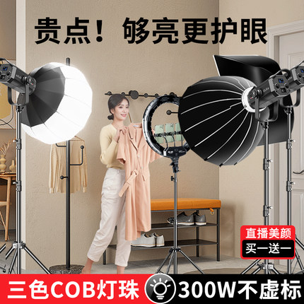 锐富图300W专业COB直播补光灯主播专用拍摄打光LED摄影灯美颜球形拍照室内拍视频深抛柔光箱影棚服装常亮顶灯