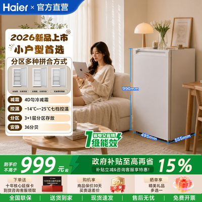 海尔冰柜立式102升家用小型冷柜全冷冻减霜低温节能冷藏两用正品