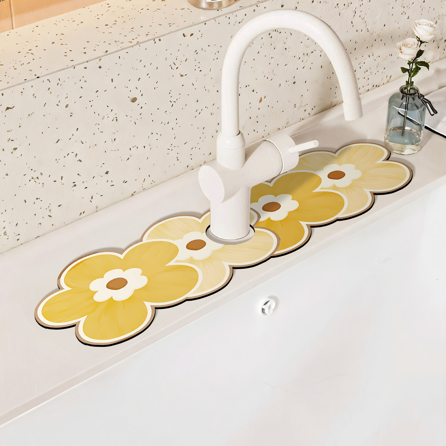 简约繁花厨房洗手台水龙头台面家用防滑溅吸水垫家用洗碗池沥水垫