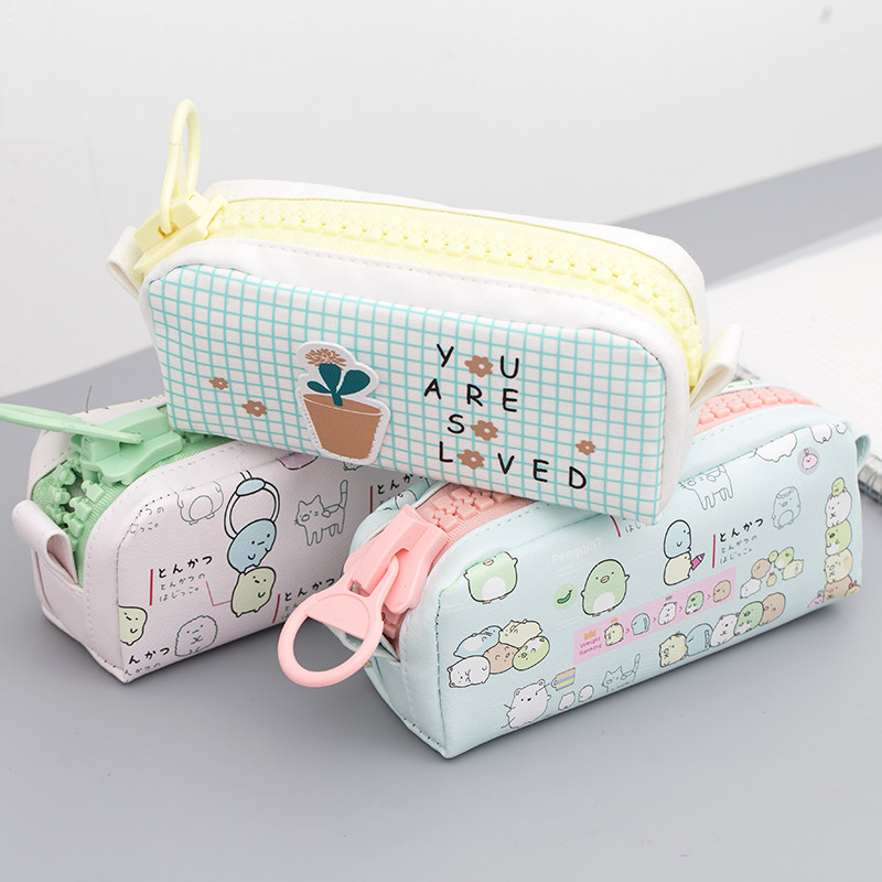 咔巴熊笔袋简约可爱少女日系文具袋创意个性搞怪卡通小学生儿童铅笔袋大容量网红初高中生帆布大拉链韩版笔袋