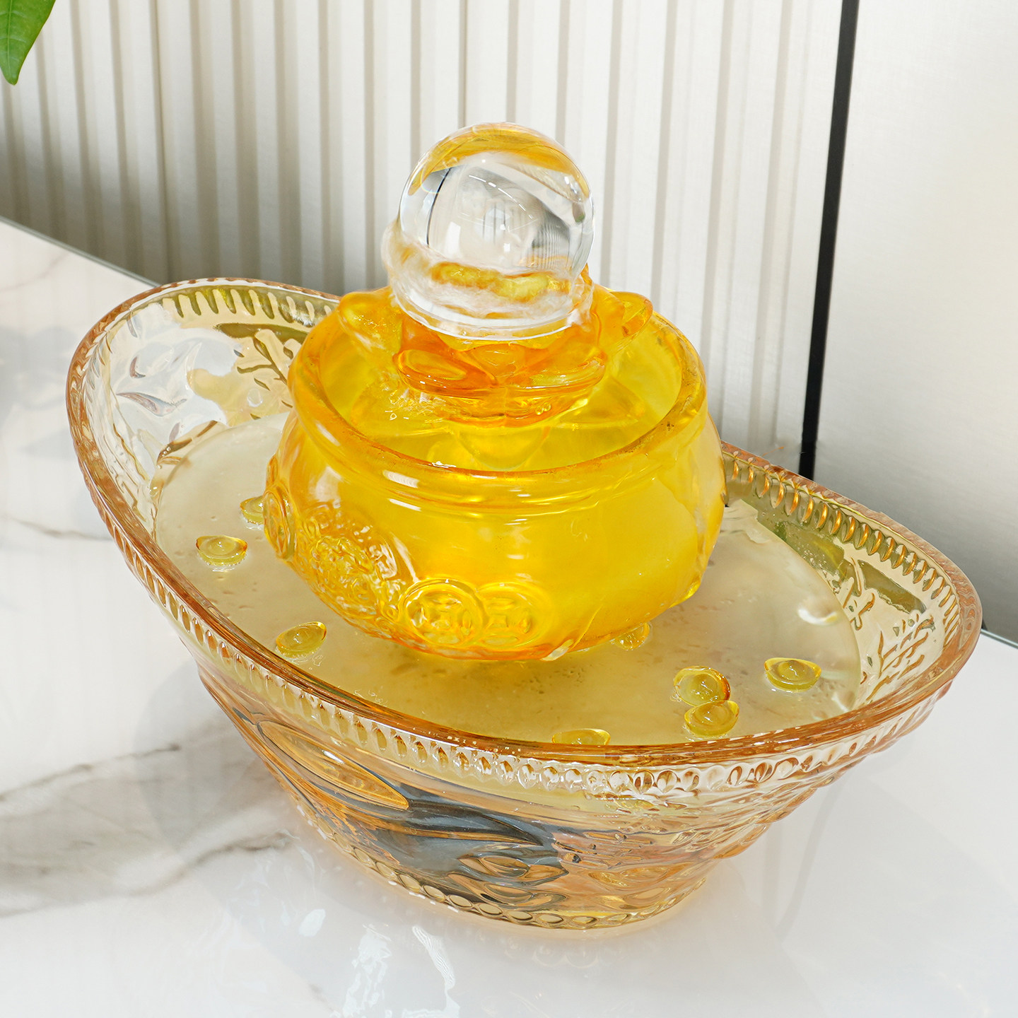 聚宝盆流水招财摆件小桌面水晶球滚动风水轮风生水起开业乔迁礼物