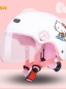 VAR联名hellokitty儿童电动摩托车四季头盔女孩3C认证冬季半盔
