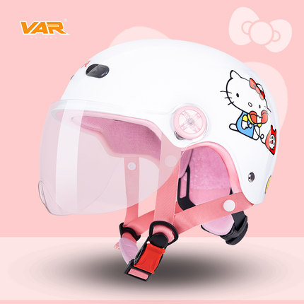 VAR联名hellokitty儿童电动摩托车四季头盔女孩3C认证夏季半盔