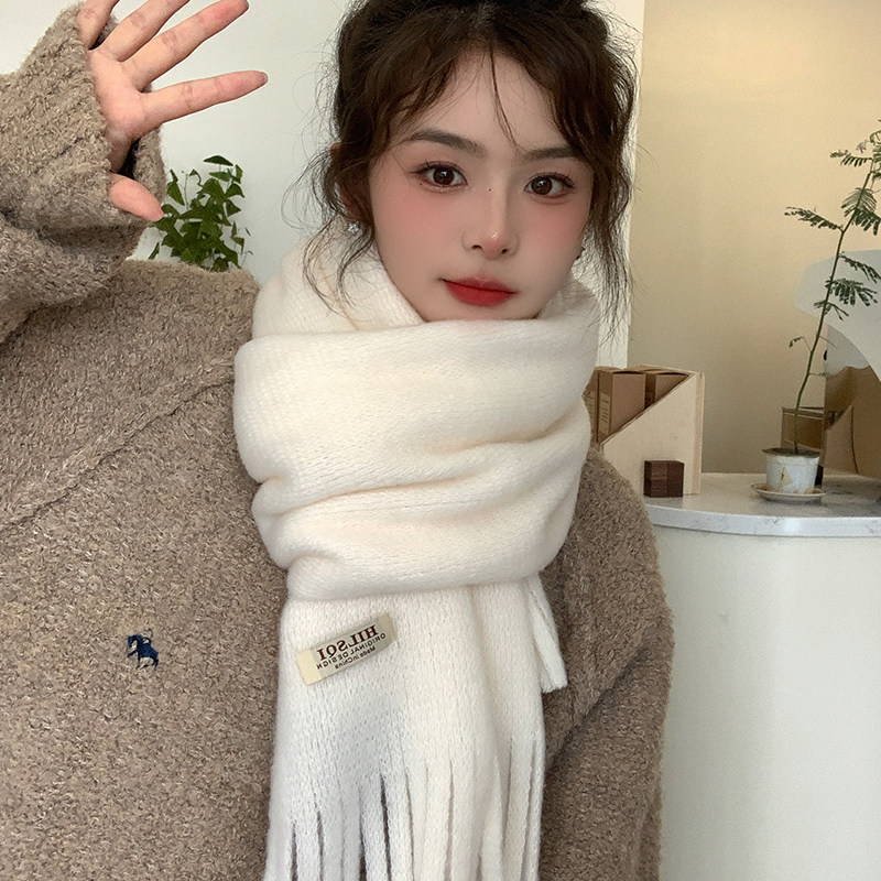白色围巾女秋冬季2025新款加厚保暖可爱学生情侣短款针织毛线围脖